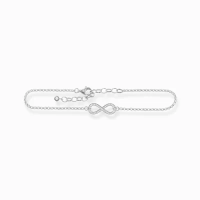 THOMAS SABO Ankelkedjor | Återvunnet 925 silver<ANKELKEDJA INFINITY silverfargad, vit