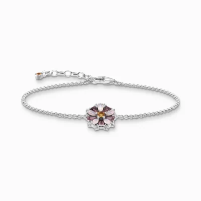 THOMAS SABO Armband | Upp till SEK 1.500<ARMBAND BLOMMOR STENAR I F&AUML;RG SILVER silverfargad, violett, vit, rosa, orange