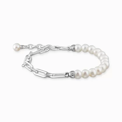 THOMAS SABO Armband | Återvunnet 925 silver<ARMBAND L&AUML;NKAR OCH P&AUML;RLOR SILVER silverfargad, vit