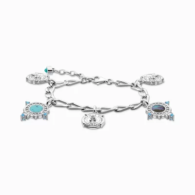 THOMAS SABO Armband | Återvunnet 925 silver<ARMBAND MED BRICKA SILVER silverfargad, vit, turkos