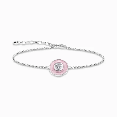 THOMAS SABO Armband | Återvunnet 925 silver<ARMBAND MED ROSA H&AUML;NGSMYCKE OCH HJ&AUML;RTFORMAD ZIRKONIA – SILVER silverfargad, vit, rosa