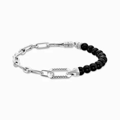 THOMAS SABO Armband | Återvunnet 925 silver<ARMBAND MED SVARTA ONYX BEADS OCH L&AUML;NKAR SILVER silverfargad, svart