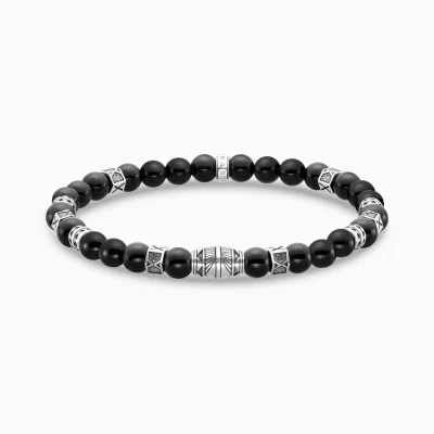 THOMAS SABO Armband | Återvunnet 925 silver<ARMBAND MED SVARTA ONYX BEADS SILVER silverfargad, svart