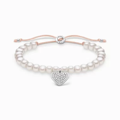 THOMAS SABO Armband | Återvunnet 925 silver<ARMBAND P&AUML;RLOR HJ&AUML;RTA PAV&EACUTE; silverfargad, beige, vit