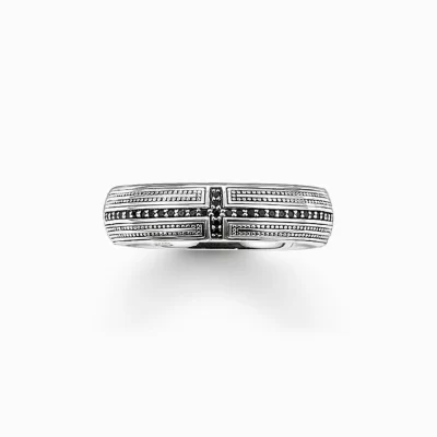 THOMAS SABO Ringar | Återvunnet 925 silver<BANDRING KORS PAV&EACUTE; svart, silverfargad