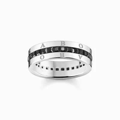 THOMAS SABO Ringar | Återvunnet 925 silver<BANDRING MED SVARTA STENAR PAV&EACUTE; SILVER silverfargad, svart