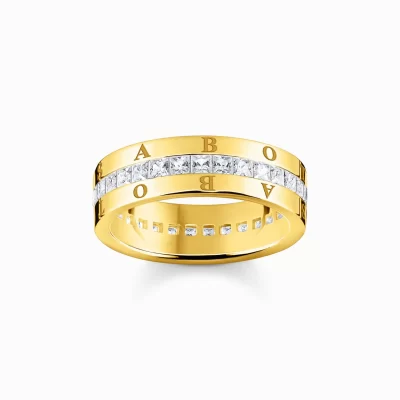 THOMAS SABO Ringar | 18K plätering<BANDRING MED VITA STENAR PAV&EACUTE; GULDPL&AUML;TERAD gult guldfargad, vit