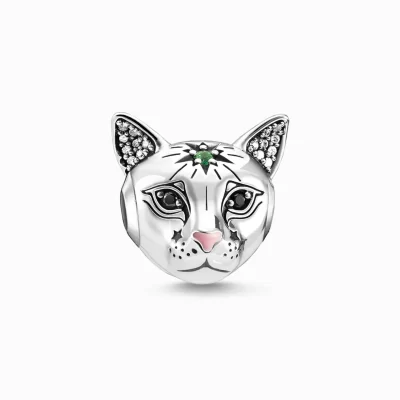 THOMAS SABO Beads | Återvunnet 925 silver<BEAD KATT SILVER svart, silverfargad, grön, rosa, vit