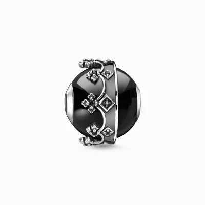 THOMAS SABO Beads | Återvunnet 925 silver<BEAD KRONA SVART svart, silverfargad