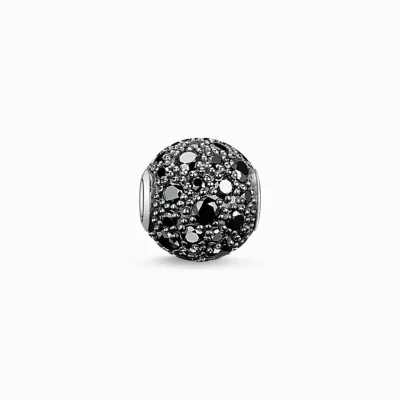 THOMAS SABO Beads | Återvunnet 925 silver<BEAD SVART CRUSHED PAV&EACUTE; svart, silverfargad