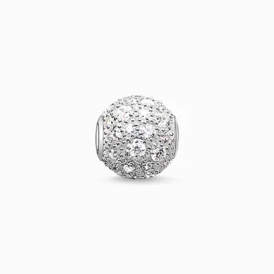 THOMAS SABO Beads | Återvunnet 925 silver<BEAD VIT CRUSHED PAV&EACUTE; silverfargad, vit