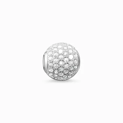 THOMAS SABO Beads | Återvunnet 925 silver<BEAD VIT PAV&EACUTE; silverfargad, vit