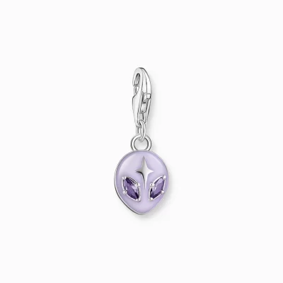 THOMAS SABO Charms | Charms<CHARM-H&AUML;NGSMYCKE ALIENHUVUD MED LILA KALLEMALJ OCH STENAR SILVER silverfargad, violett