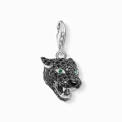 THOMAS SABO Charms | Charms<CHARM-H&AUML;NGSMYCKE BLACK CAT grön, svart, silverfargad