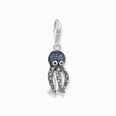 THOMAS SABO Charms | Charms<CHARM-H&AUML;NGSMYCKE BL&AUML;CKFISK MED BL&ARING; STENAR silverfargad, vit, mörkblå, ljusblå, svart