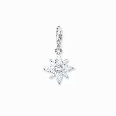 THOMAS SABO Charms | Charms<CHARM-H&AUML;NGSMYCKE BLOMMA silverfargad, vit