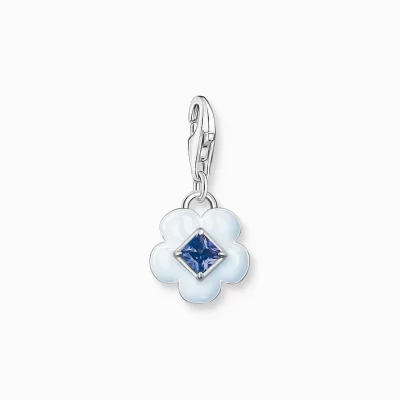 THOMAS SABO Charms | Charms<CHARM-H&AUML;NGSMYCKE BLOMMA MED BL&ARING; STEN SILVER silverfargad, ljusblå, mörkblå