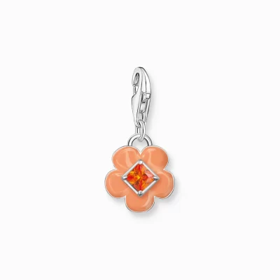 THOMAS SABO Charms | Charms<CHARM-H&AUML;NGSMYCKE BLOMMA MED ORANGE STEN SILVER silverfargad, orange