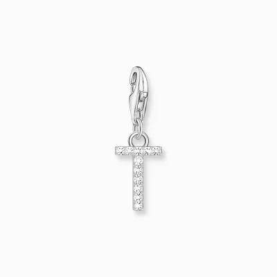 THOMAS SABO Charms | Charms<CHARM-H&AUML;NGSMYCKE BOKSTAVEN T MED VITA STENAR SILVER vit, silverfargad