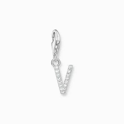 THOMAS SABO Charms | Charms<CHARM-H&AUML;NGSMYCKE BOKSTAVEN V MED VITA STENAR SILVER vit, silverfargad