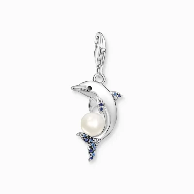 THOMAS SABO Charms | Charms<CHARM-H&AUML;NGSMYCKE DELFIN MED P&AUML;RLA SILVER silverfargad, vit, mörkblå, ljusblå, svart