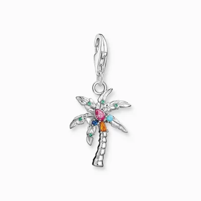 THOMAS SABO Charms | Charms<CHARM-H&AUML;NGSMYCKE F&AUML;RGGLAD PALM SILVER blå, grön, orange, röd, silverfargad, turkos, vit