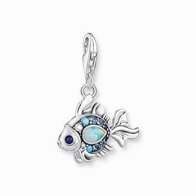 THOMAS SABO Charms | Charms<CHARM-H&AUML;NGSMYCKE FISK MED VITA STENAR SILVER mörkblå, ljusblå, silverfargad, turkos, vit