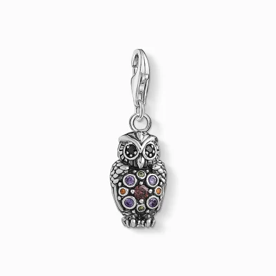 THOMAS SABO Charms | Charms<CHARM-H&AUML;NGSMYCKE GNISTRANDE UGGLA brun, orange, svart, silverfargad, violett