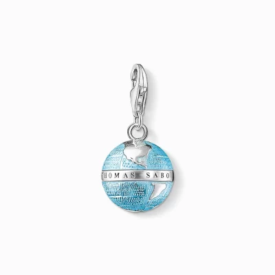 THOMAS SABO Charms | Charms<CHARM-H&AUML;NGSMYCKE JORDGLOB blå, silverfargad