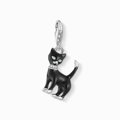 THOMAS SABO Charms | Charms<CHARM-H&AUML;NGSMYCKE KATT SVART grön, svart, silverfargad, vit