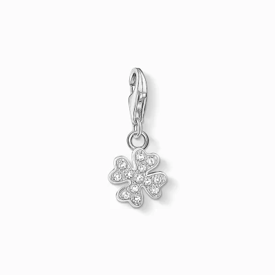 THOMAS SABO Charms | Charms<CHARM-H&AUML;NGSMYCKE KL&OUML;VERBLAD vit, silverfargad