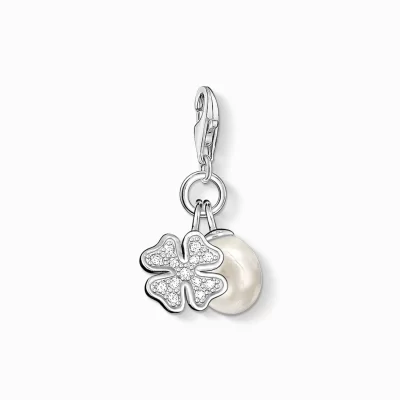 THOMAS SABO Charms | Charms<CHARM-H&AUML;NGSMYCKE KL&OUML;VERBLAD MED P&AUML;RLA silverfargad, vit