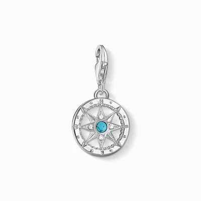 THOMAS SABO Charms | Charms<CHARM-H&AUML;NGSMYCKE KOMPASS silverfargad, turkos