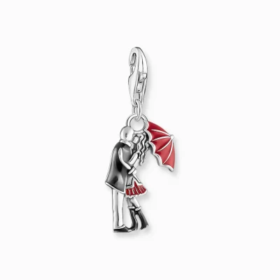 THOMAS SABO Charms | Charms<CHARM-H&AUML;NGSMYCKE KYSSANDE PAR, SILVER silverfargad, röd, svart