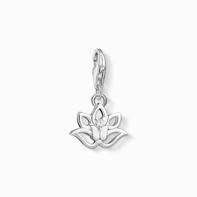 THOMAS SABO Charms | Charms<CHARM-H&AUML;NGSMYCKE LOTUSBLOMMA silverfargad, vit