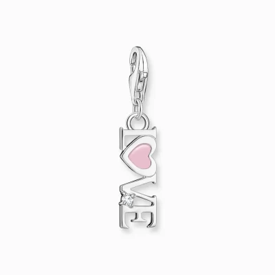 THOMAS SABO Charms | Charms<CHARM-H&AUML;NGSMYCKE LOVE MED ROSA HJ&AUML;RTA OCH STEN SILVER rosa, silverfargad, vit