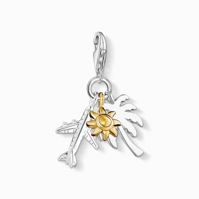 THOMAS SABO Charms | Charms<CHARM-H&AUML;NGSMYCKE PALM, SOL, FLYGPLAN gult guldfargad, silverfargad