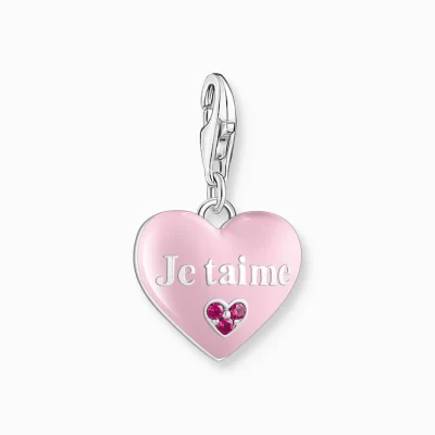 THOMAS SABO Charms | Charms<CHARM-H&AUML;NGSMYCKE ROSA JE T&ACUTE;AIME-HJ&AUML;RTA, SILVER rosa, silverfargad, röd