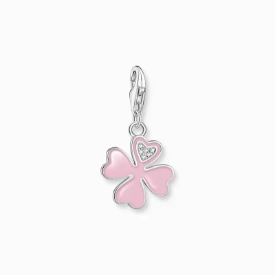 THOMAS SABO Charms | Charms<CHARM-H&AUML;NGSMYCKE ROSA KL&OUML;VERBLAD MED VITA STENAR SILVER silverfargad, rosa, vit