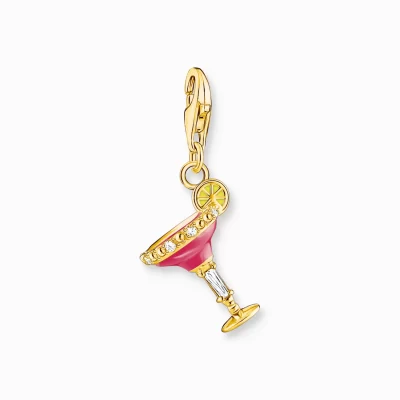 THOMAS SABO Charms | Charms<CHARM-H&AUML;NGSMYCKE R&OUML;D COCKTAILGLAS GULDPL&AUML;TERAD gul, gult guldfargad, rosa, vit