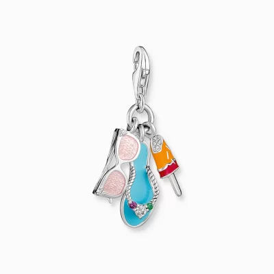 THOMAS SABO Charms | Charms<CHARM-H&AUML;NGSMYCKE SOLGLAS&OUML;GON, FLIP-FLOPS OCH GLASSPINNE SILVER grön, orange, rosa, röd, silverfargad, turkos, vit