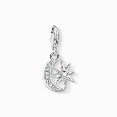 THOMAS SABO Charms | Charms<CHARM-H&AUML;NGSMYCKE STJ&AUML;RNA  M&ARING;NE vit, silverfargad