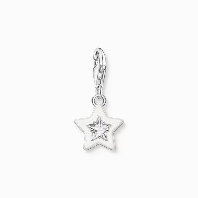 THOMAS SABO Charms | Charms<CHARM-H&AUML;NGSMYCKE STJ&AUML;RNA MED VITA STENAR OCH VIT KALLEMALJ SILVER silverfargad, vit