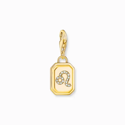 THOMAS SABO Charms | Charms<CHARM-H&AUML;NGSMYCKE STJ&AUML;RNTECKNET LEJONET MED STENAR, PL&AUML;TERAT gult guldfargad, vit