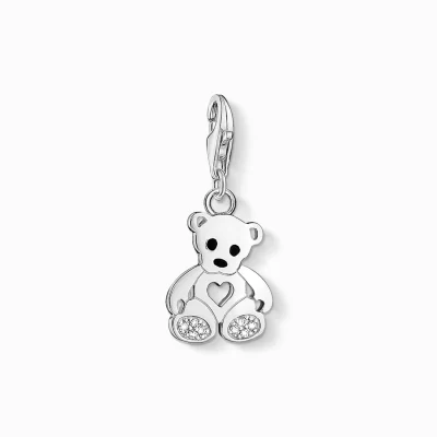 THOMAS SABO Charms | Charms<CHARM-H&AUML;NGSMYCKE TEDDYBJ&OUML;RN MED HJ&AUML;RTA silverfargad, vit