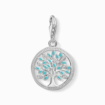 THOMAS SABO Charms | Charms<CHARM-H&AUML;NGSMYCKE TREE OF LOVE silverfargad, turkos, vit