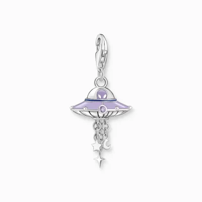 THOMAS SABO Charms | Charms<CHARM-H&AUML;NGSMYCKE UFO MED F&AUML;RGGLADA STENAR OCH KALLEMALJ SV&AUML;RTAT SILVER silverfargad, violett, blå, röd