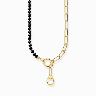 THOMAS SABO Halsband | 18K plätering<COLLIER AV ONYXP&AUML;RLOR MED GULDPL&AUML;TERAD L&AUML;NKKEDJA gult guldfargad, svart, vit