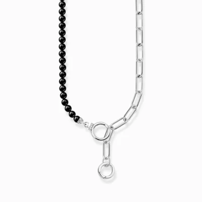 THOMAS SABO Halsband | Återvunnet 925 silver<COLLIER AV ONYXP&AUML;RLOR MED L&AUML;NKKEDJA I SILVER svart, silverfargad, vit