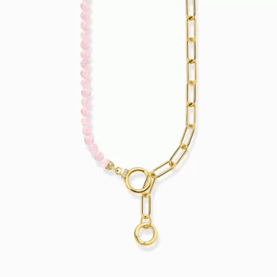 THOMAS SABO Halsband | 18K plätering<COLLIER MED L&AUML;NKKEDJA OCH ROSA P&AUML;RLOR – F&OUML;RGYLLD gult guldfargad, vit, rosa